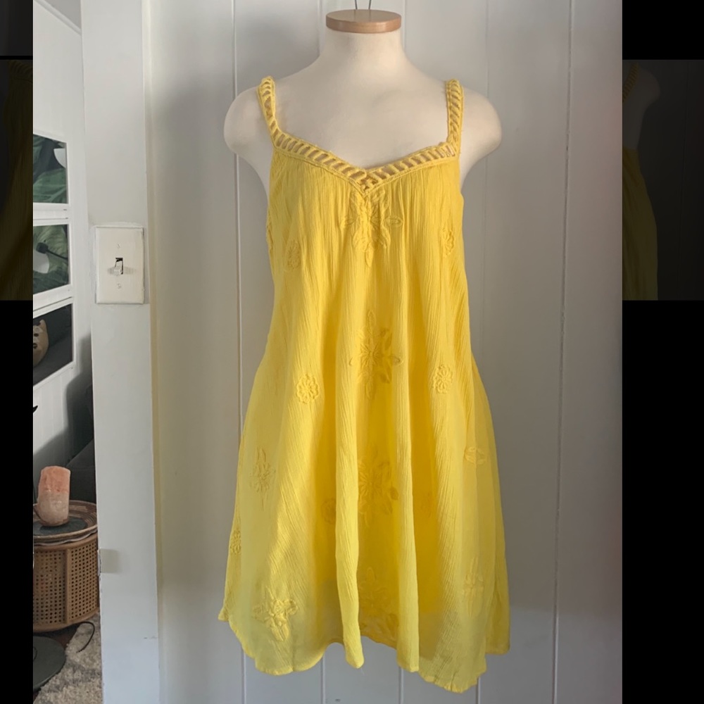 Zara Embroidered Trapeze Dress Summer Yellow